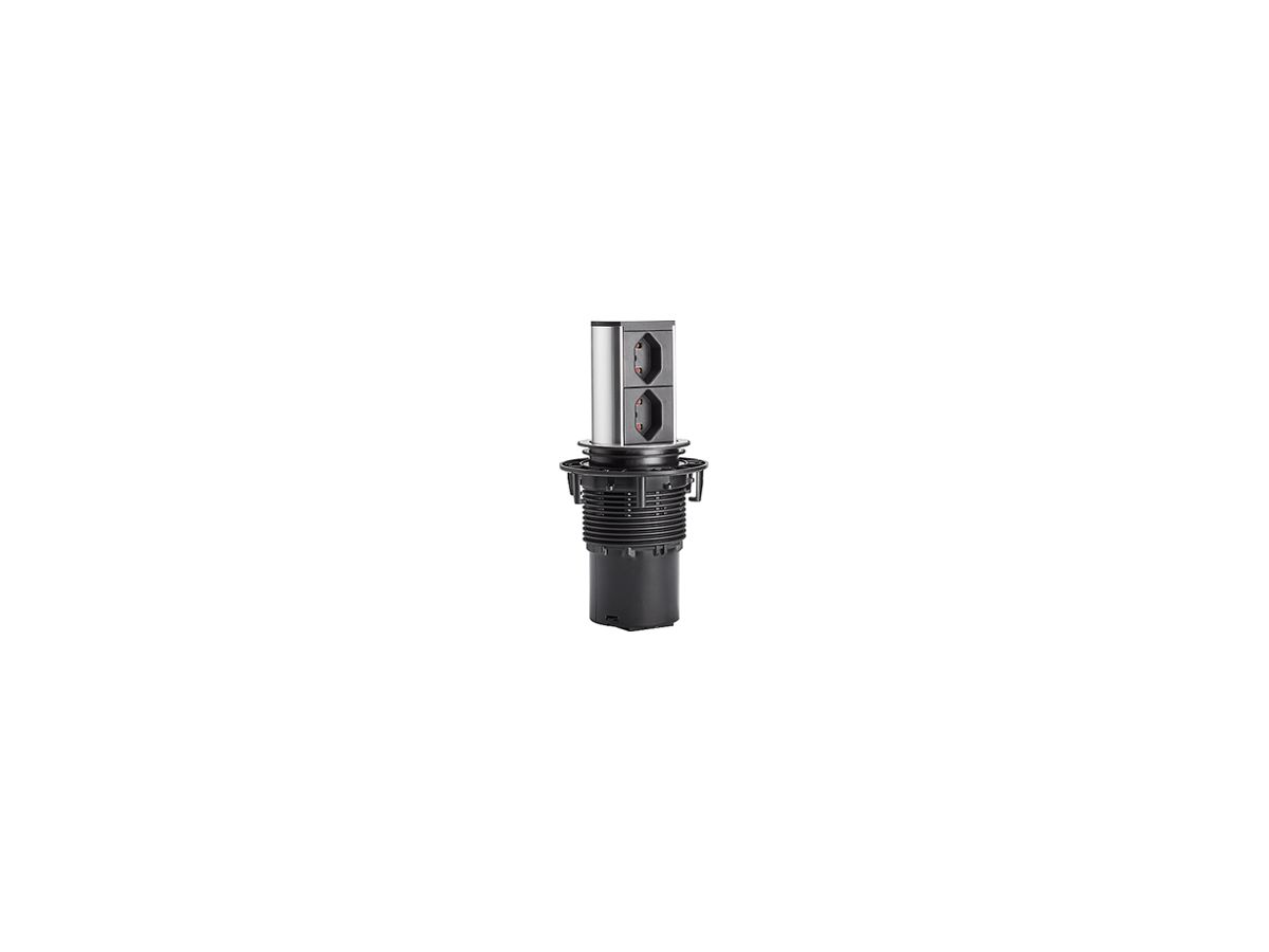 EB-Tischsteckdose BACHMANN ELEVATOR 2×T23 Ø80mm ausziehbar Edelstahl