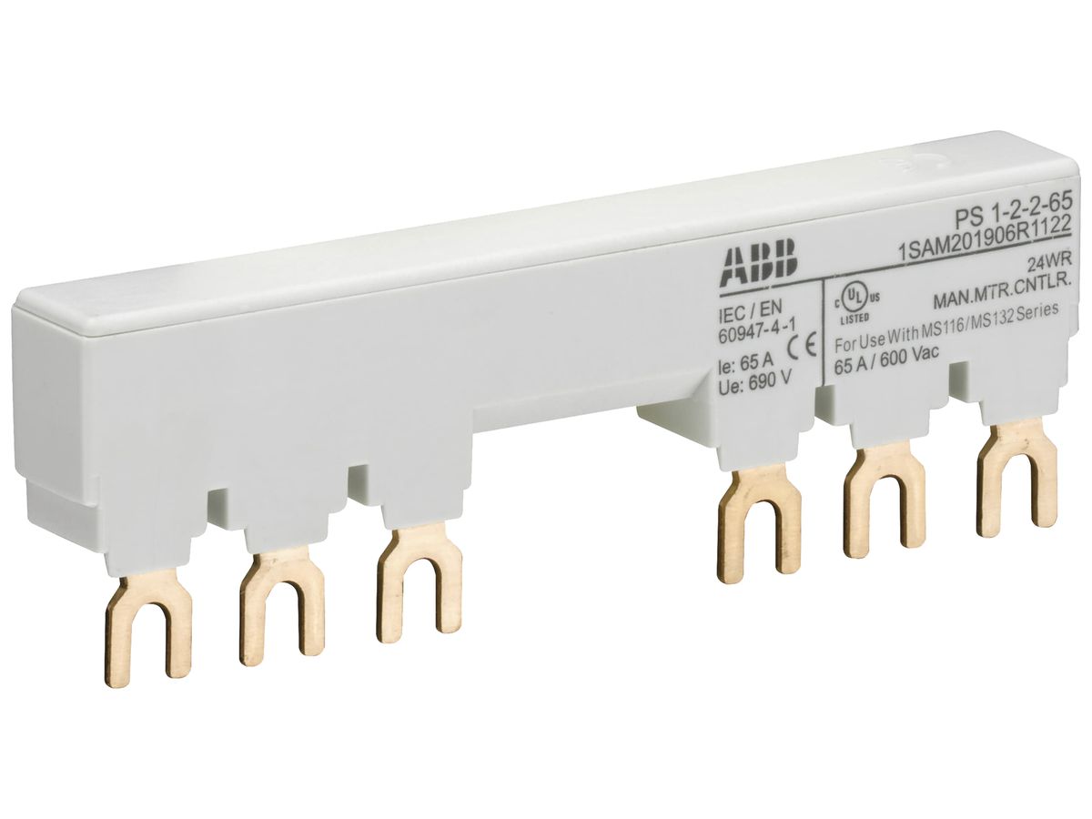 Phasenschiene ABB PS1-2-2-65, für 2×MS116/MS132+1TE 3L 65A 104.5mm Schraub