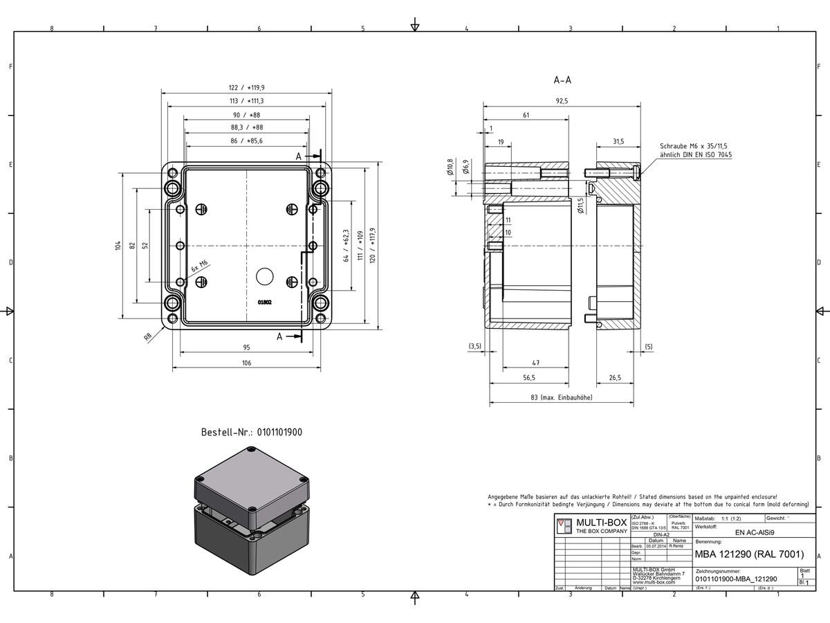Aluminiumgehäuse SWIB ENSTO AG 120×122×91mm IP66 grau