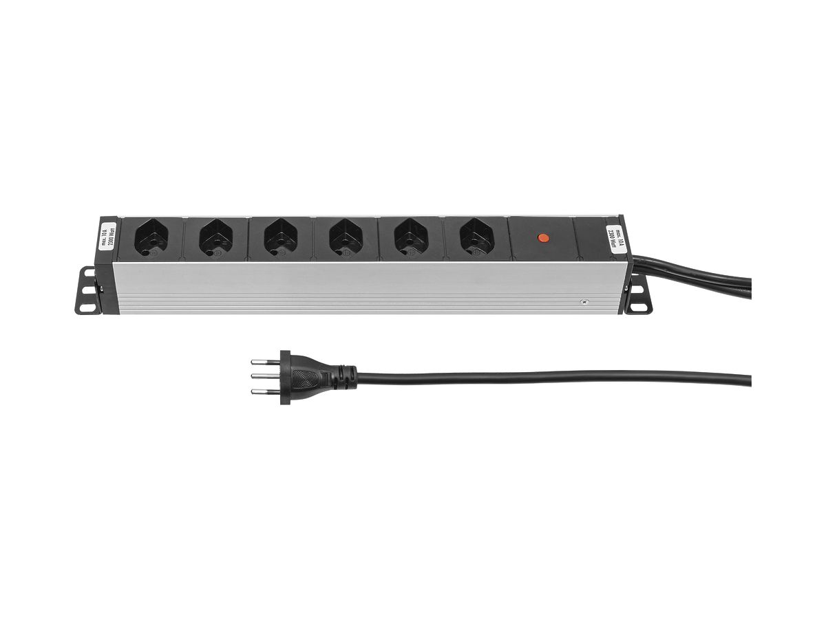 Steckdosenleiste STEBA ALU MODULAR 19" 1HE 6×T13, Reset, 3m T12, 10A schwarz