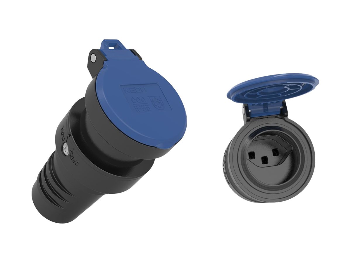 Kupplungssteckdose Typ 23 Ferratec L+N+PE 16A 250V gerade Gummi IP55 sz-bl