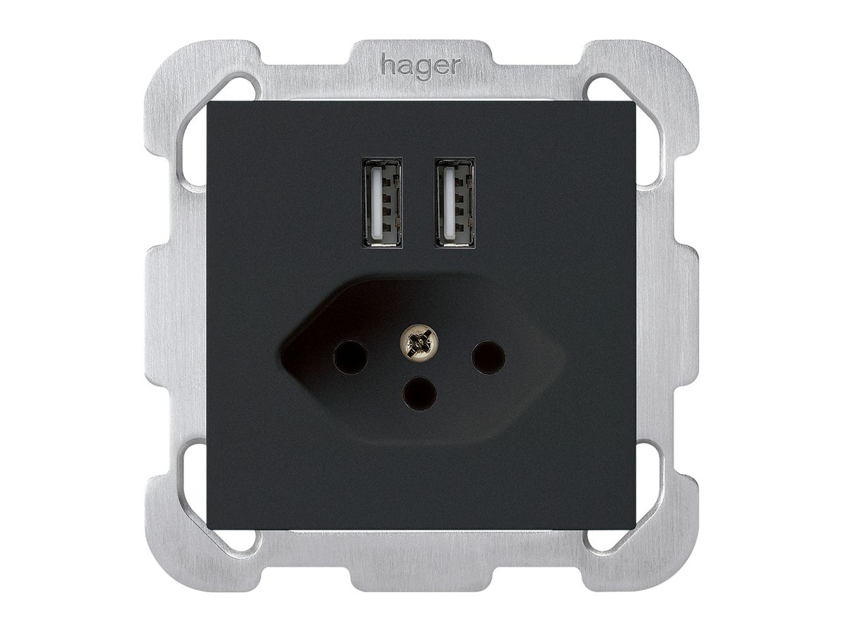 UP-Steckdose 2×USB & T13 kallysto B 2400mA schwarz