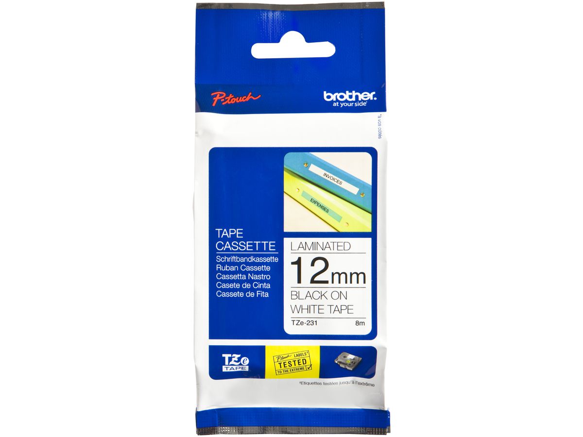 Schriftbandkassette Brother TZe-231 12mm×8m, weiss/schwarz