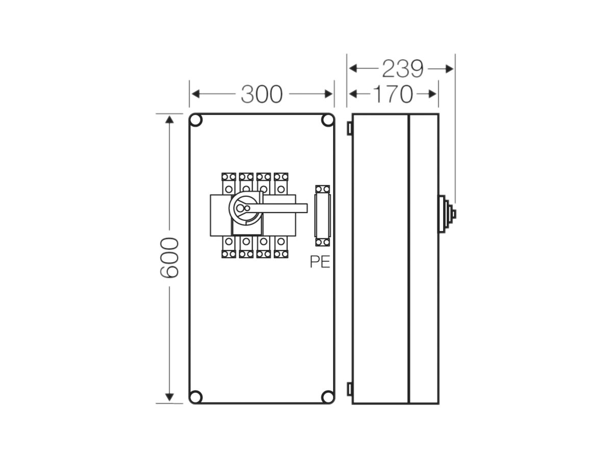 Lastschaltergehäuse Hensel Mi, 160A, 4-polig+PE