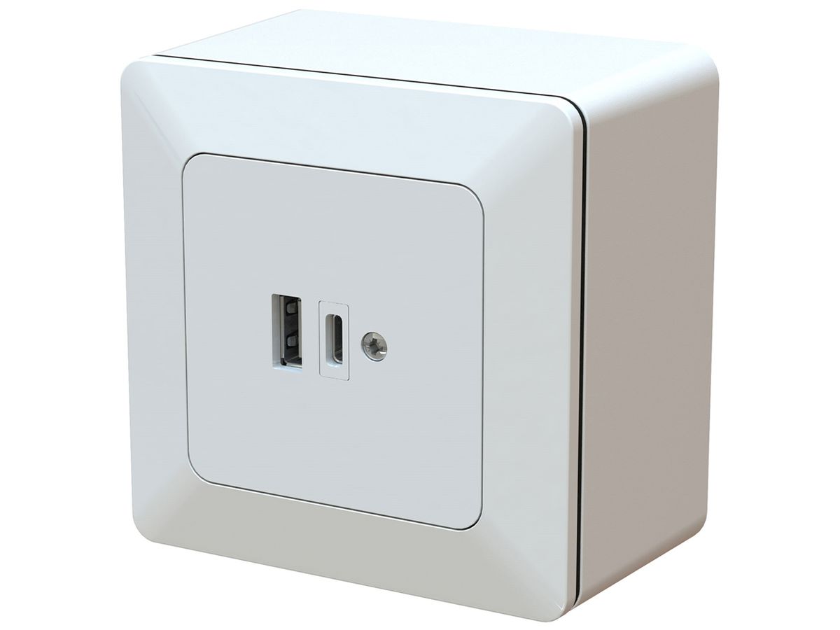 AP-USB-Ladesteckdose priamos 1×USB-A 1×USB-C 3000mA 5…20V weiss