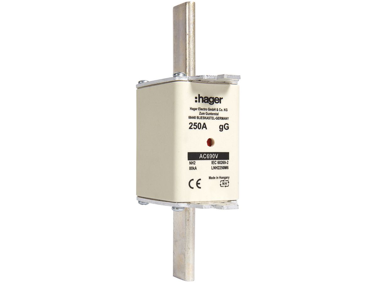 NH-Sicherung Hager DIN2c 690VAC 250A gG/gL Doppelkennmelder rostfrei