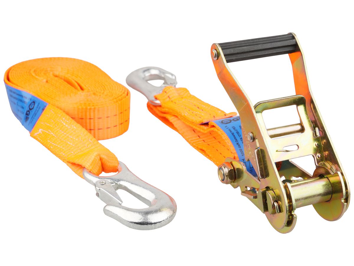 Spanngurt Orange Line 25kN Ratsche Karabinerhaken 6m×35mm orange