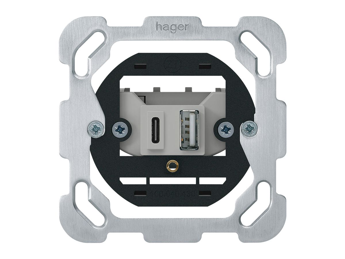 Einsatz zu UP-USB-Ladesteckdose Hager 18W PD 1×Typ A 1×Typ C Befestigungsplatte