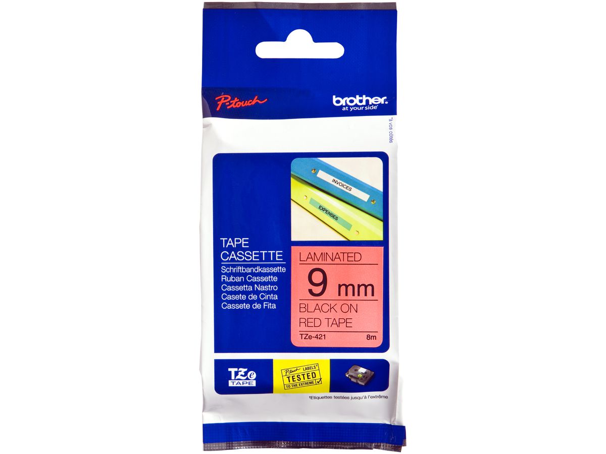 Schriftbandkassette Brother TZe-421, 9mm×8m, rot/schwarz