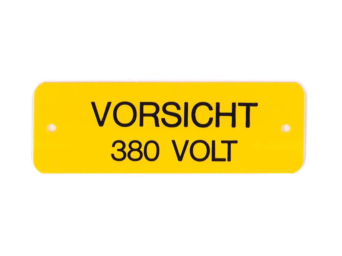 Warnschild Zelluloid 75×25mm gelb/schwarz