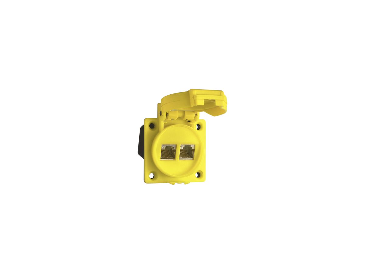 EB-Dose 2×RJ45 IP67 mit Deckel IDC, Kat. 6a, geschirmt, gelb
