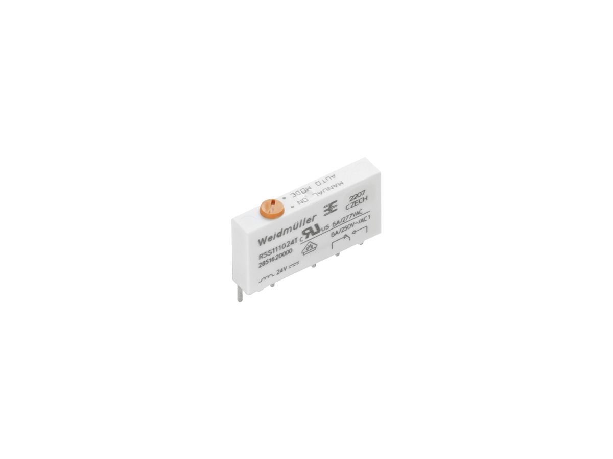 Relais WM RSS111024T 1CO AgSnO2+Au 21.6…26.4VDC 6A/250VAC Prüftaste