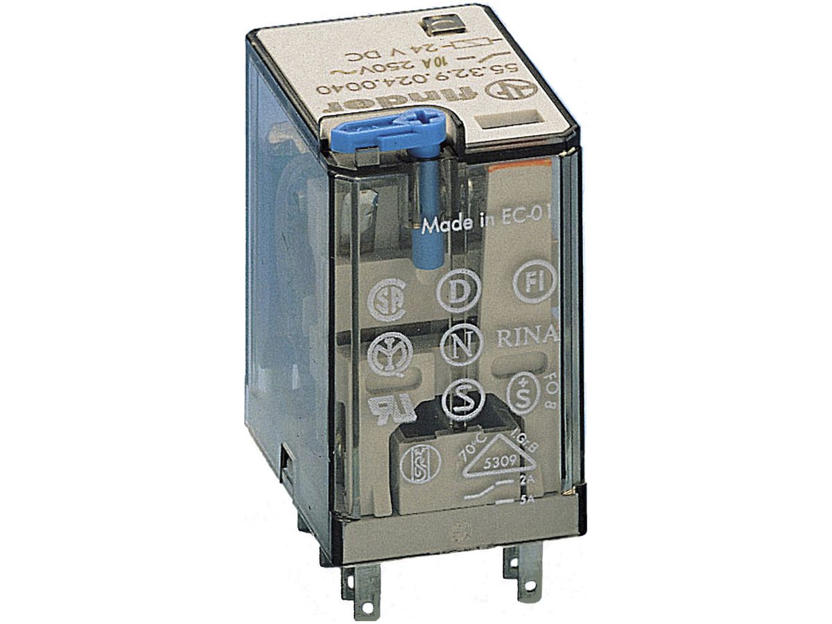 Miniatur-Steckrelais Finder 55, 2W 10A/125VDC AgNi blockierbar/Anzeige RT I
