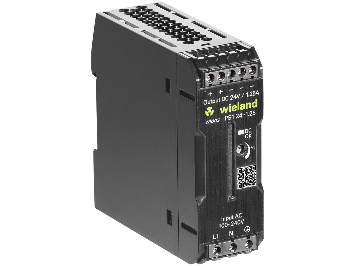 Schaltnetzteil WIPOS PS1 1.25A/24V 85…264VAC/90…350VDC, einphasig