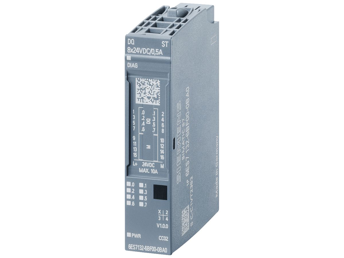 SPS-Ausgabemodul Siemens SIMATIC ET200SP DQ 8×24VDC/0.5A HF A0 CC02