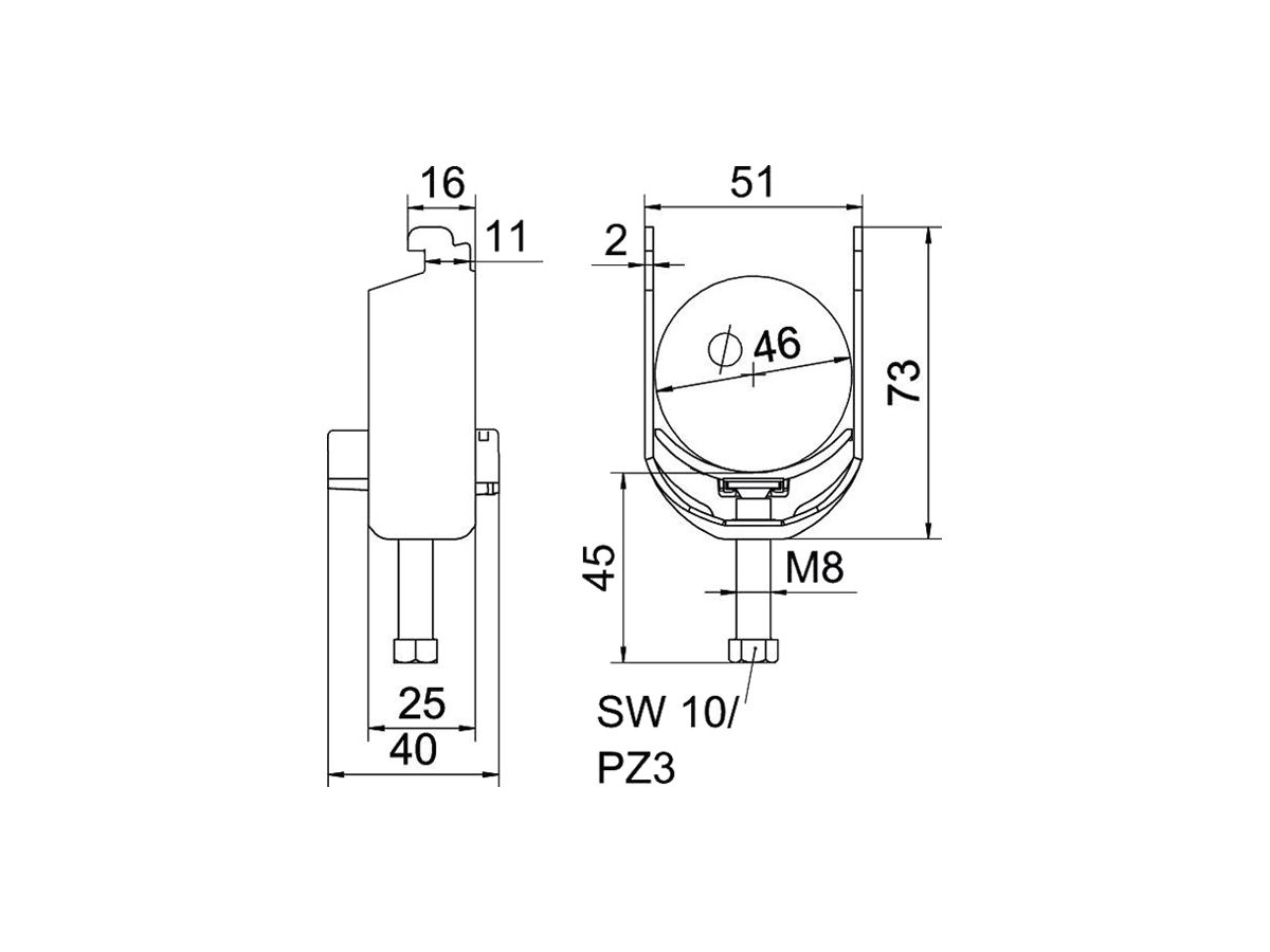 Schnellverleger BET 2056 N-Fuss Kunststoff 40…46mm 1×Kabel Stahl tfZn