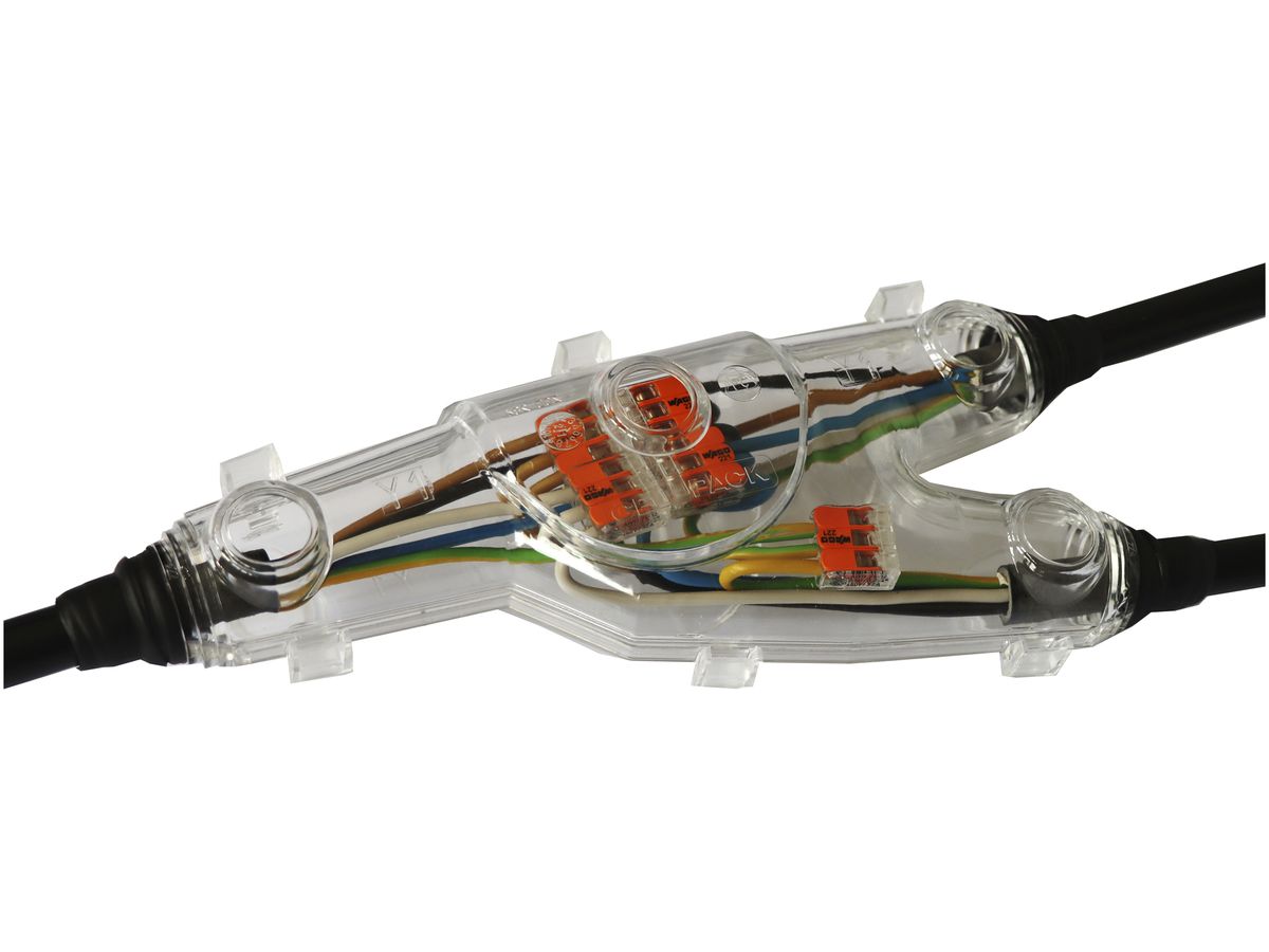 Abzweigmuffe Cellpack Y1 mit WAGO 221-413 3×4mm²