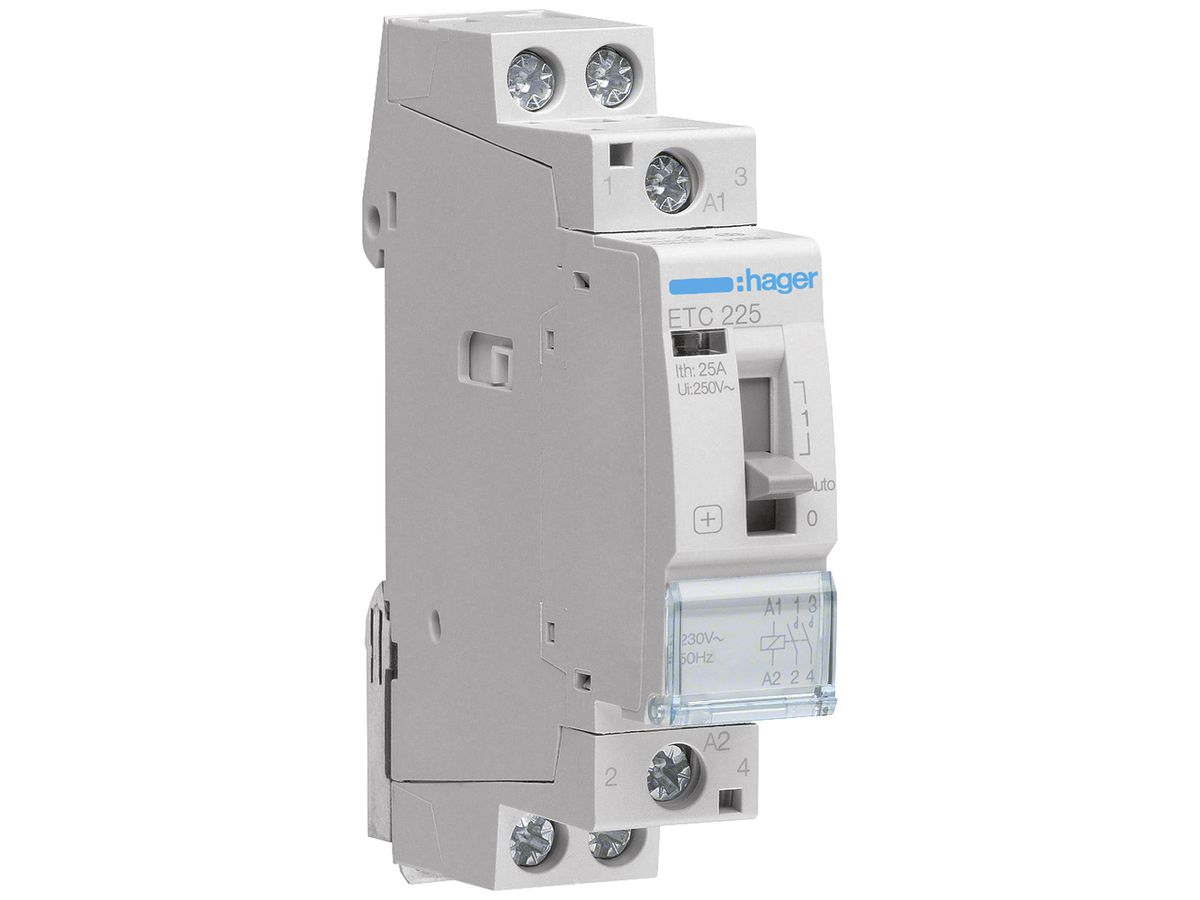 REG-Schütz Hager 230VAC 2 Schliesser 0 Öffner 25A mit Tag-/Nachtfunktion 2TE