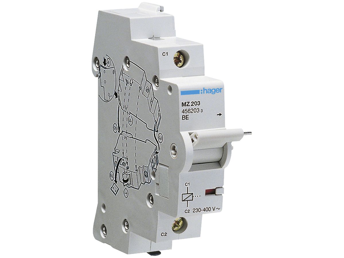 Arbeitsstromauslöser Hager 230…415VAC 110…130VDC LS, FI-LS, FI, Schraubanschluss