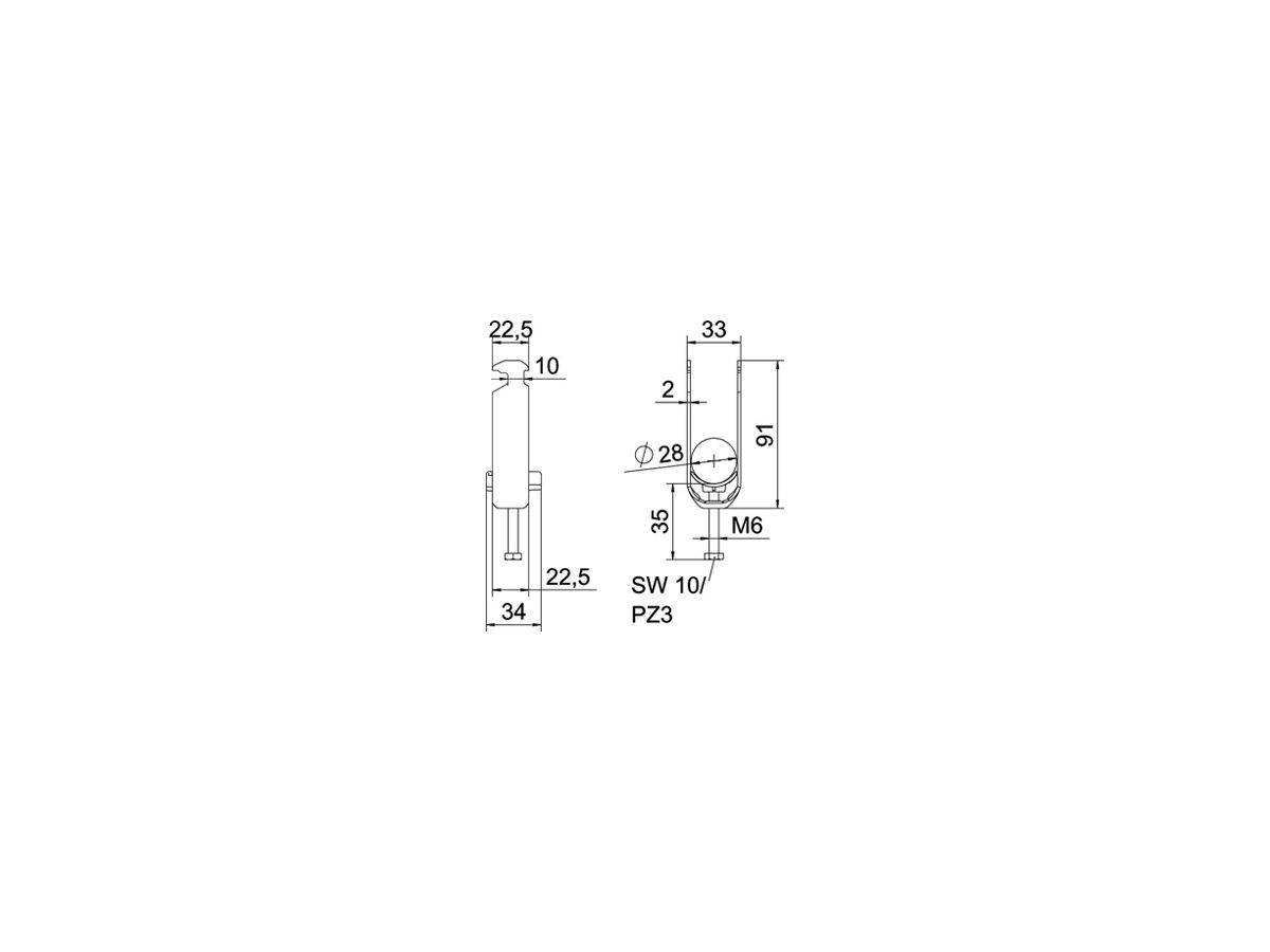 Schnellverleger BET 2056 H-Fuss Kunststoff 22…28mm 2×Kabel Aluminium