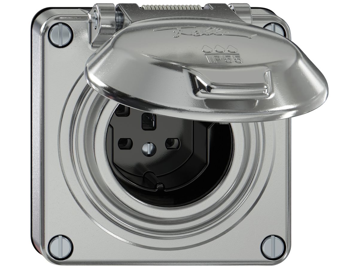 Steckdose ELEMENT SNAPFIX® 1×Typ 25 16A 440V mit Klappdeckel IP55 alu