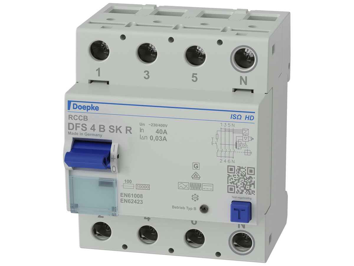 Fehlerstromschutzschalter Doepke 40A 30mA Typ B SK ISO, 4L, Heavy Duty, N rechts