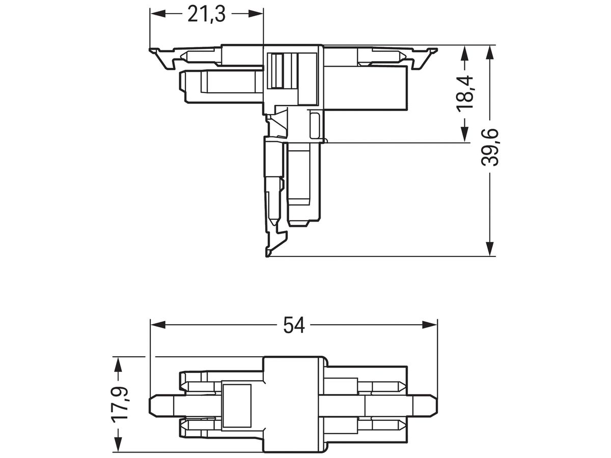 T-Verteiler WAGO 3L 1×Stecker/2×Buchse schwarz 16A 250V Cod.A 3.Verriegelungsk.