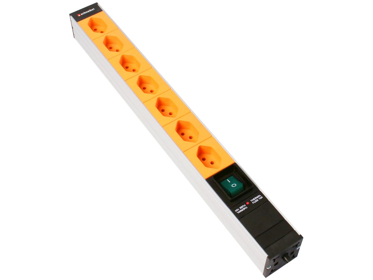 Steckdosenleiste 19" 1HE 7×T13 mit Schalter Td3×1mm² 3m orange