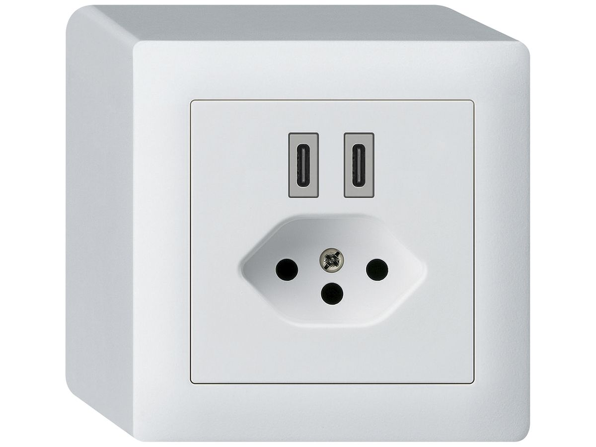 AP-USB-Ladesteckdose Hager kallysto C-C 20W+T13 5V 86×86mm weiss