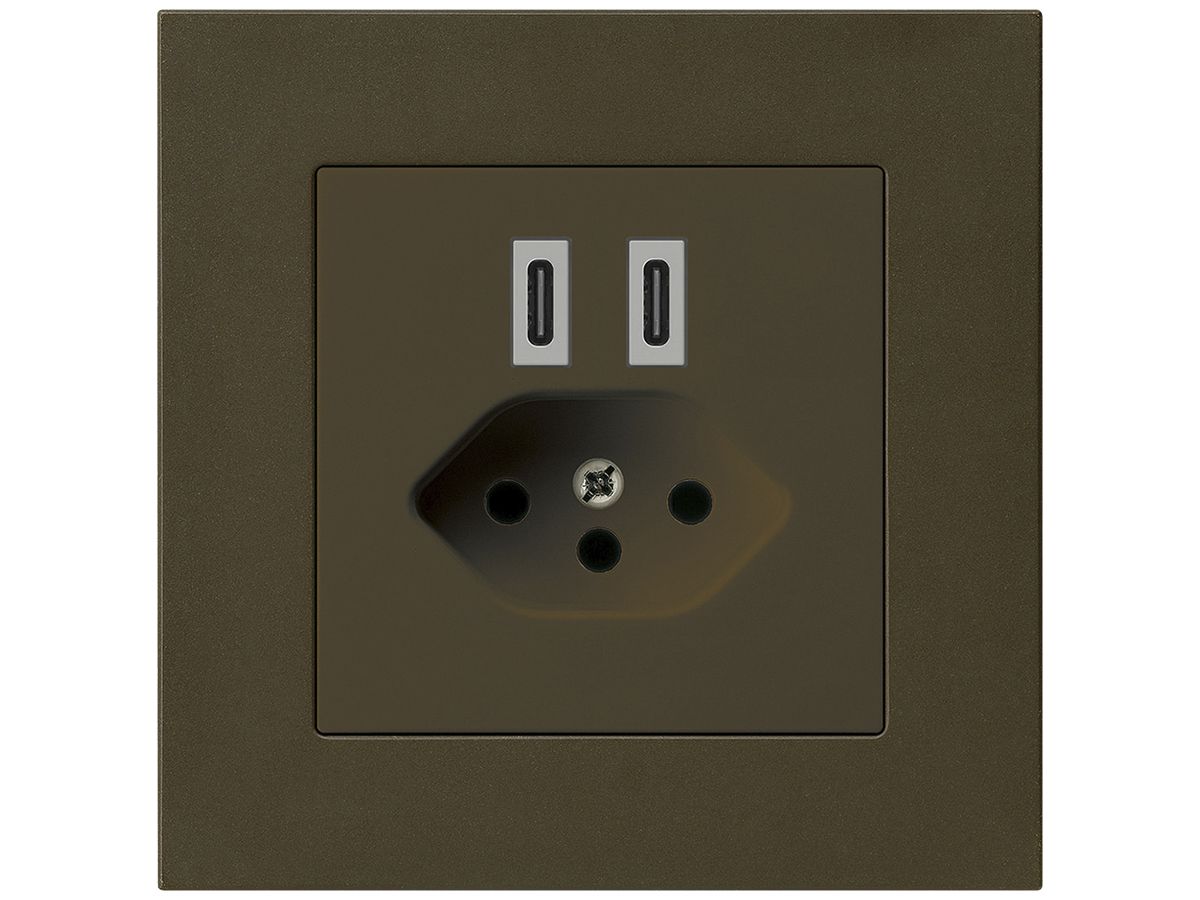 UP-USB-Ladesteckdose Hager kallysto.pro C-C 20W+T13 5V 94×94mm braun