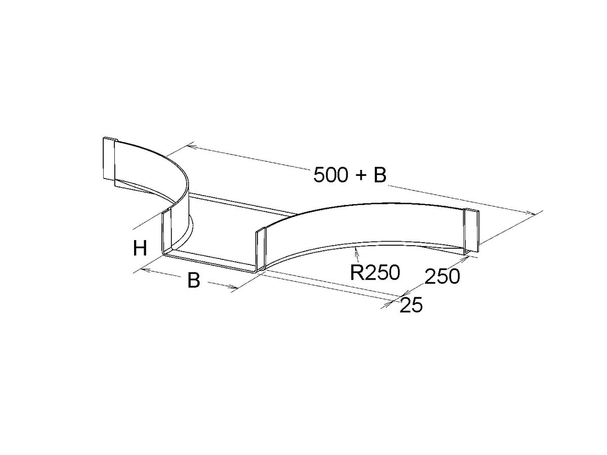 Abzweiger EBO 150×80mm R=250mm