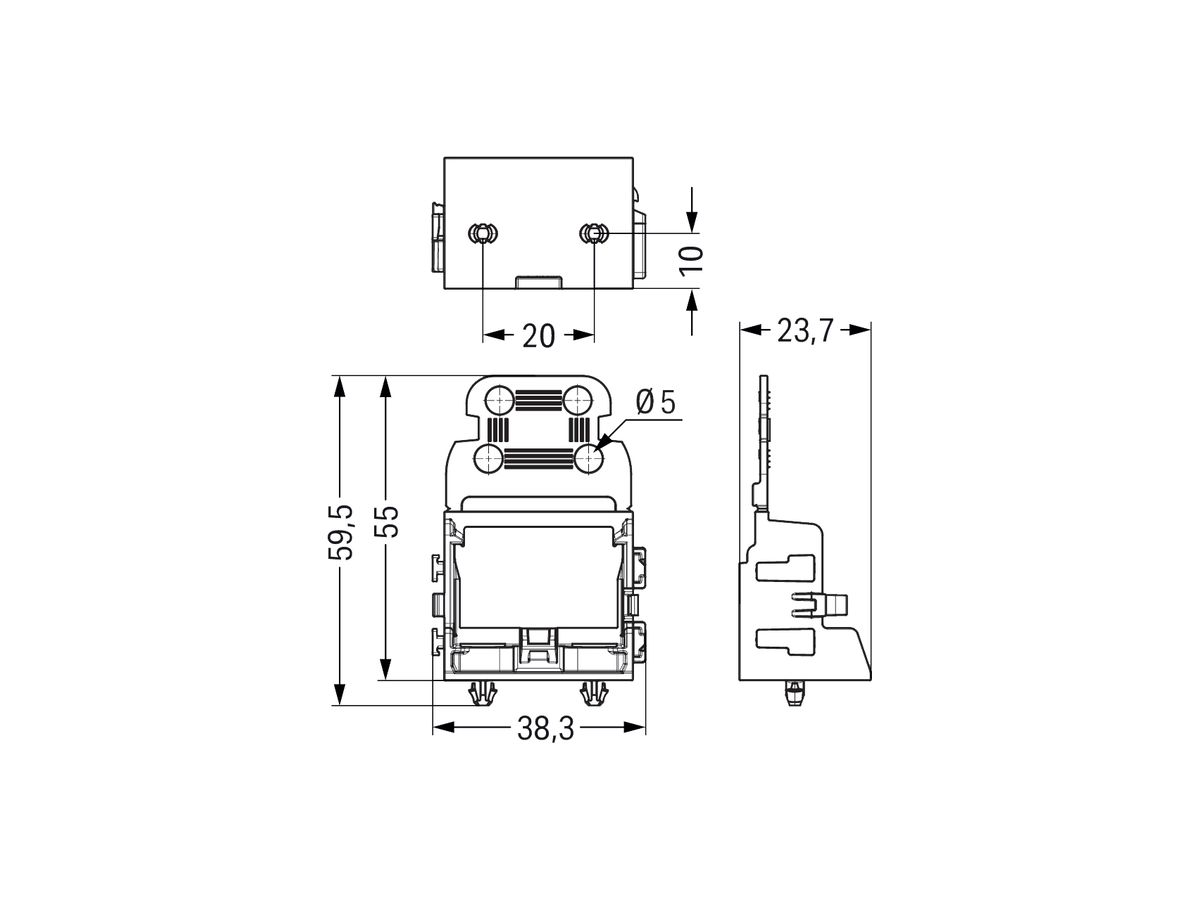 Befestigungsadapter WAGO 221 mit Zugentlastung 10L×4mm² Rastfuss grau/gelb
