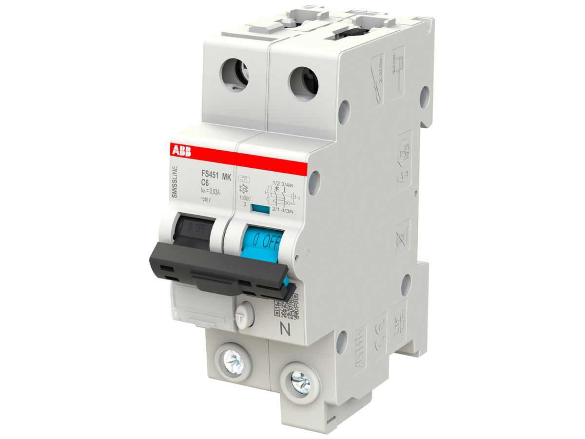 FI/LS-Schalter ABB FS451MK SMISSLINE CL C-6A/30mA 1LN 10kA Typ F