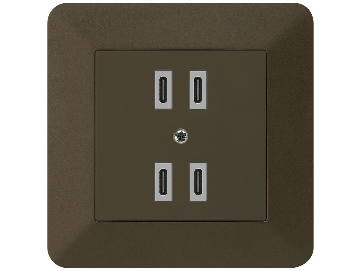 UP-USB-Ladesteckdose Hager kallysto.trend 2×C-C 2×20W/4×10W 5V 94×94mm braun