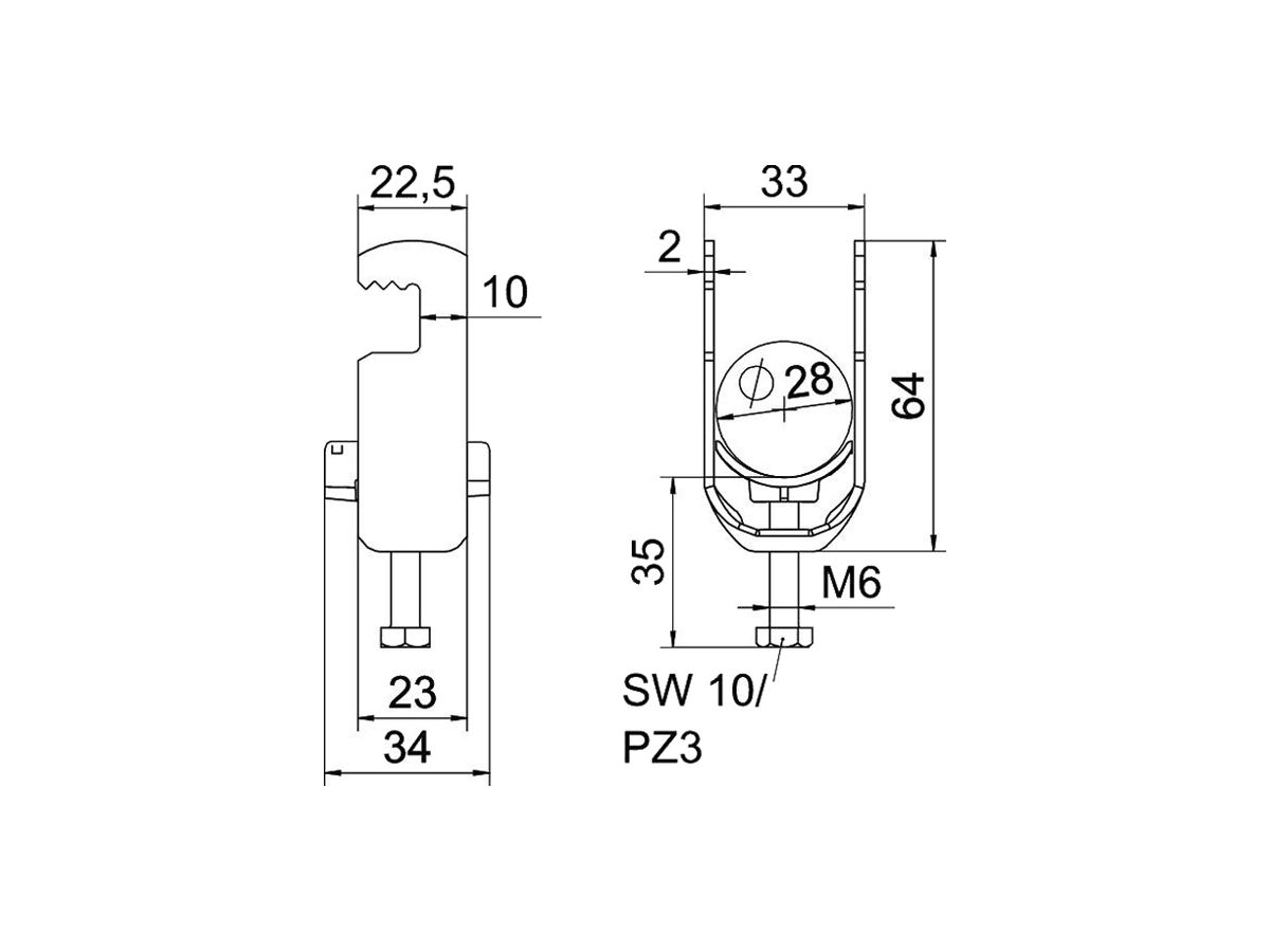 Schnellverleger BET 2056 F-Fuss Kunststoff 22…28mm 1×Kabel Stahl tfZn