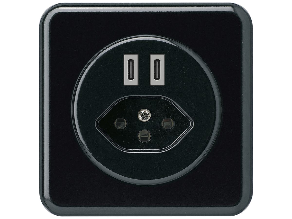 UP-USB-Ladesteckdose Hager basico C-C 20W+T13 5V 86×86mm schwarz