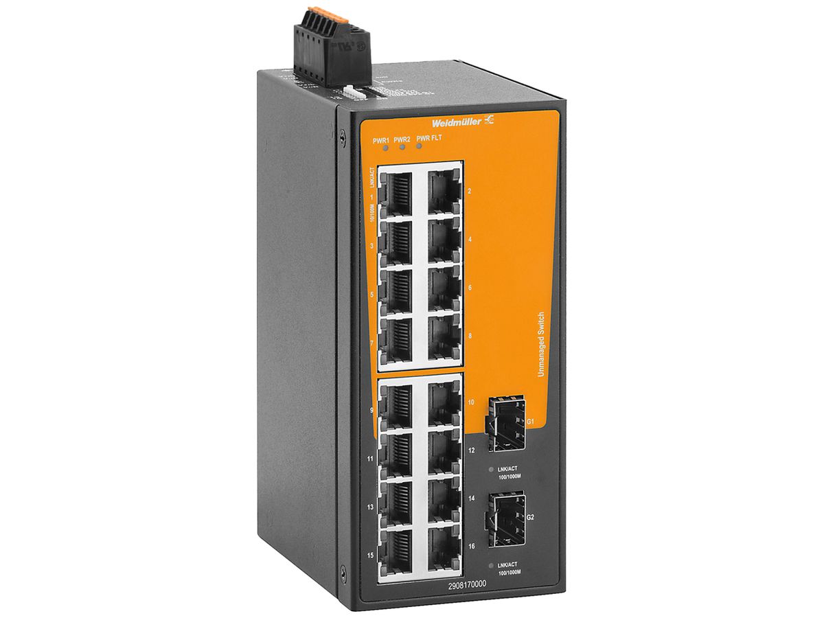 Switch Weidmüller IE-SW-BLB-18-16TX-2GESFP 16×RJ45 FE+2×SFP GbE unmanaged