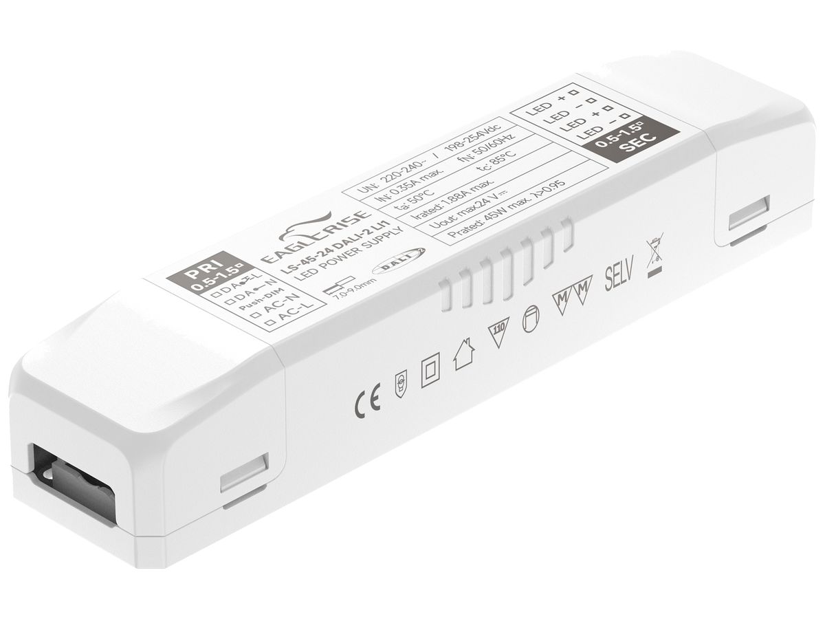 LED-Betriebsgerät Eaglerise LS-45-24 DALI2 LI1 0…45W 24V 0…1880mA 168×38×30mm