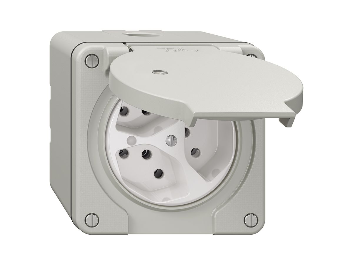 NAP-Steckdose NEVO, 3×T13, IP21, m.LED, lichtgrau