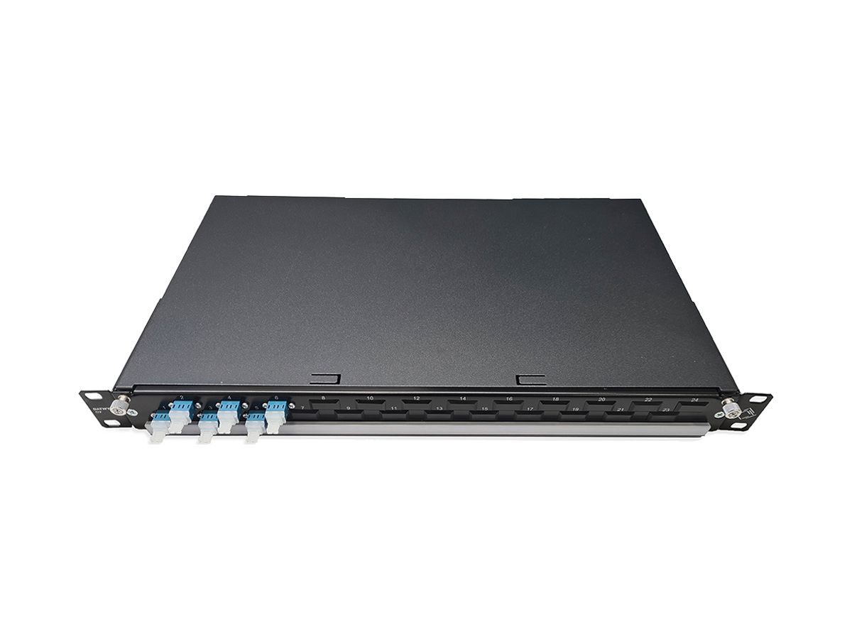 Breakoutbox 19" Dätwyler OV-SO 6×LCD/PC blau OS2 versetzt 1HE schwarz