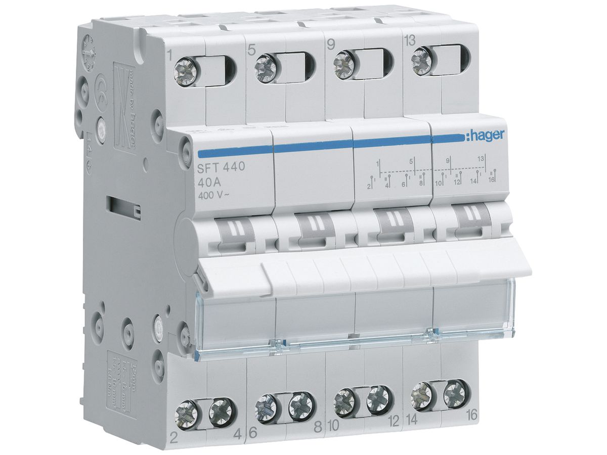 REG-Wechselschalter Hager 40A 230V 0 Schliesser 0 Öffner 4 Wechsler 4TE