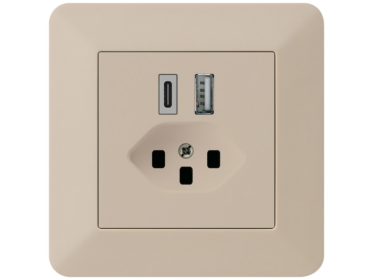 UP-USB-Ladesteckdose kallysto.trend 18W PD 1×Typ A 1×Typ C T23 beige