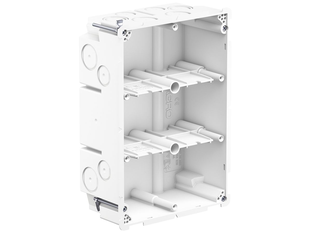 Hohlwanddose AGRO 3×2 850°C mit Laschen, M20/25, weiss