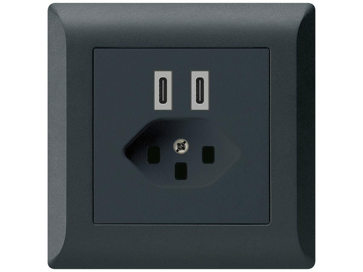 UP-USB-Ladesteckdose Hager kallysto.line C-C 20W+T23 5V 92×92mm schwarz