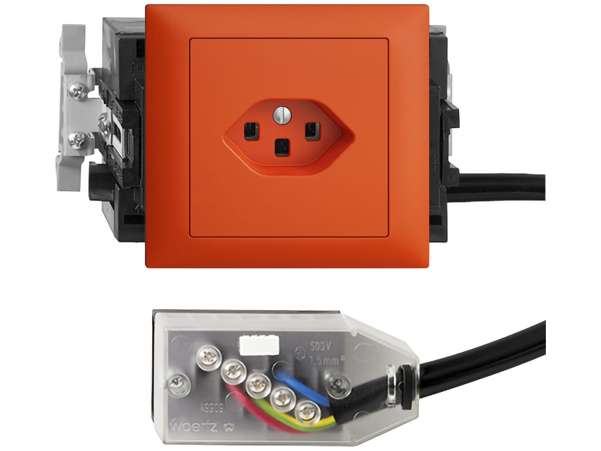 EB-Steckdose EDIZIOdue T23 L2 orange 49…69mm Snap für Technofil