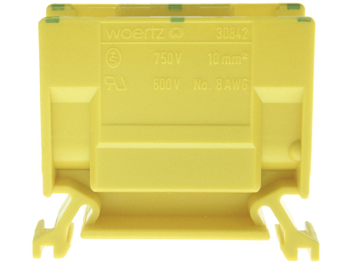 Abzweigklemme Woertz 4…10mm² 57A 750V Schraubanschluss 2×1 TH35 grün/gelb