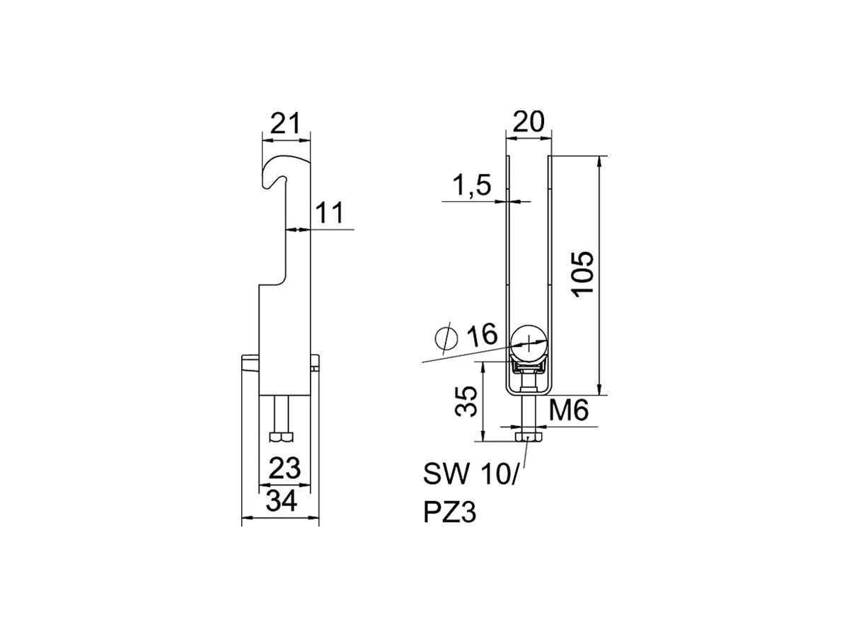 Schnellverleger BET 2056 W-Fuss Kunststoff 12…16mm 2×Kabel Stahl tfZn