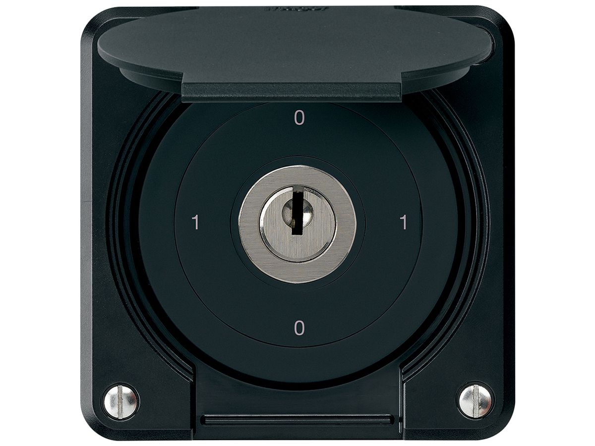 UP-Schlüsselschalter robusto IP55 mit Klappdeckel S0/1P schwarz für Kombination