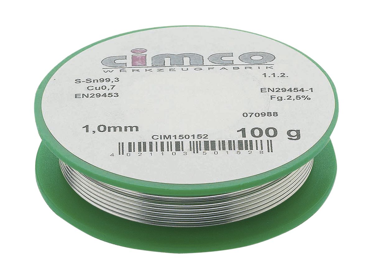 Lötdraht CIMCO S-Sn 99.3 Cu 0.7 bleifrei Ø1.0mm 100g