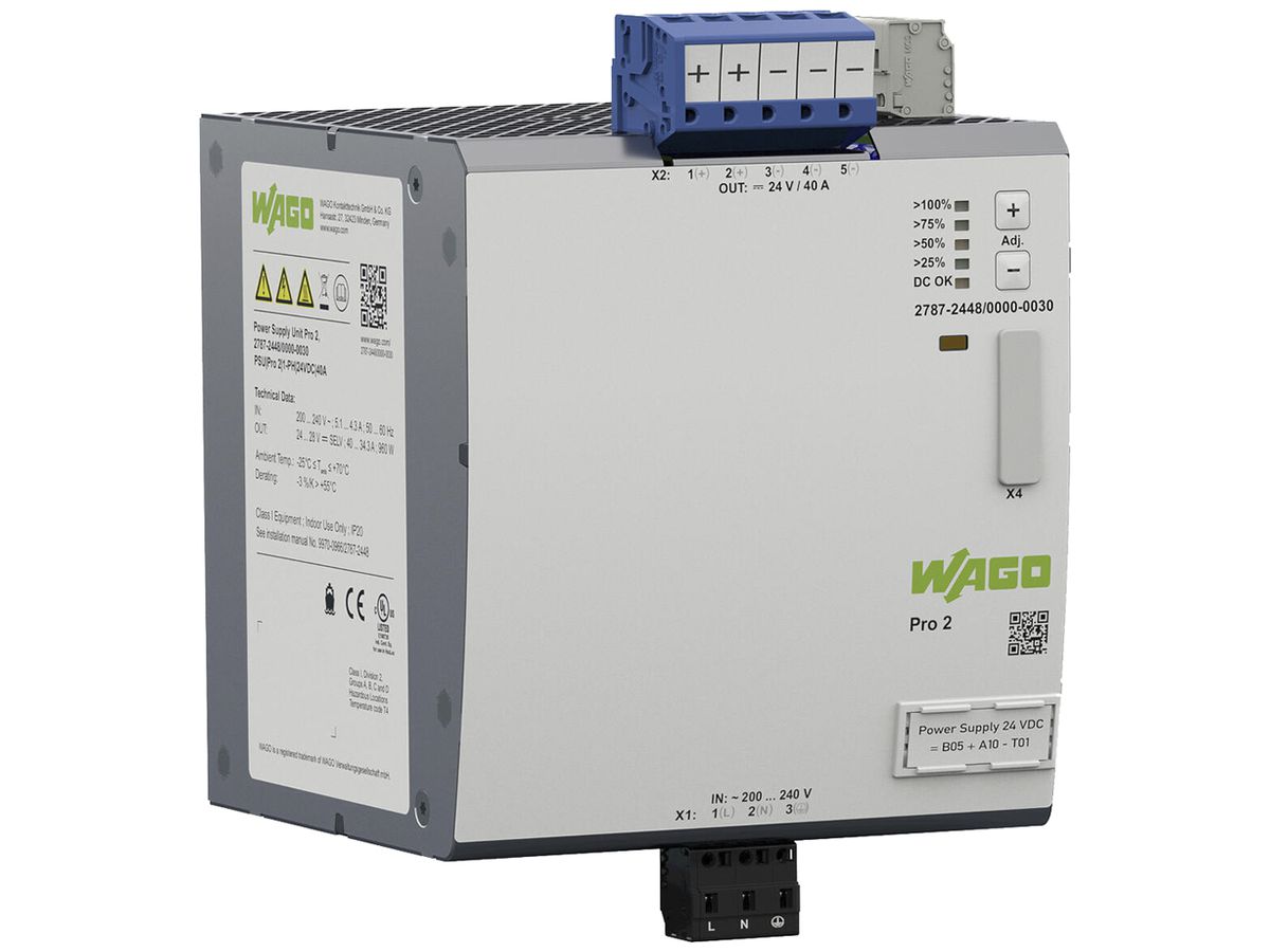 EB-Stromversorgung WAGO Pro 2 180…264V 255…373V 24…28V 40A 960W 7TE